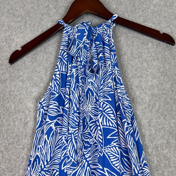 Blue Ginger Blue Floral Hawaiian Sleeveless Halter Neck Midi Dress Size XS - Picture 8 of 11